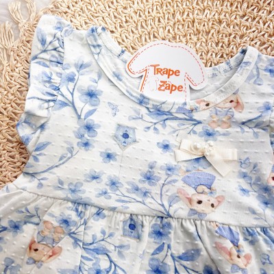 Conj. Blusa Coelhinhas e Short Ana Bola - Azul Bebê e Off White